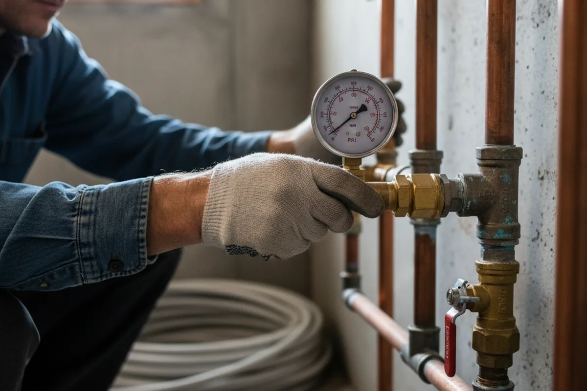 Pressure testing a repaired line during Water Line Repair in Mc Neil